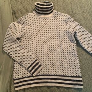 Tommy Hilfiger Navy and White Patterned Turtleneck Sweater